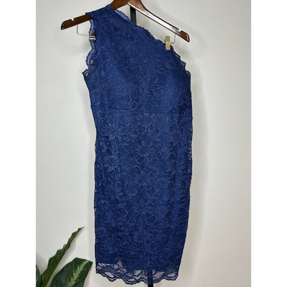 Roz & Ali One Shoulder‎ Lace Knee Length Dress- Size 12 - Picture 1 of 5
